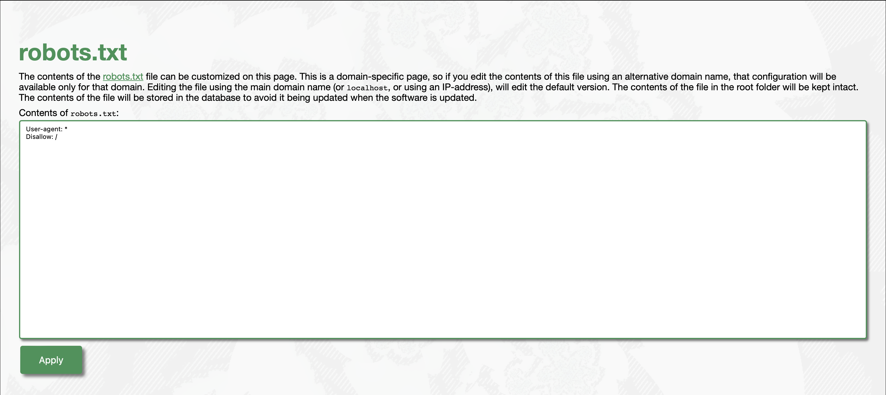 Editing the robots.txt resource