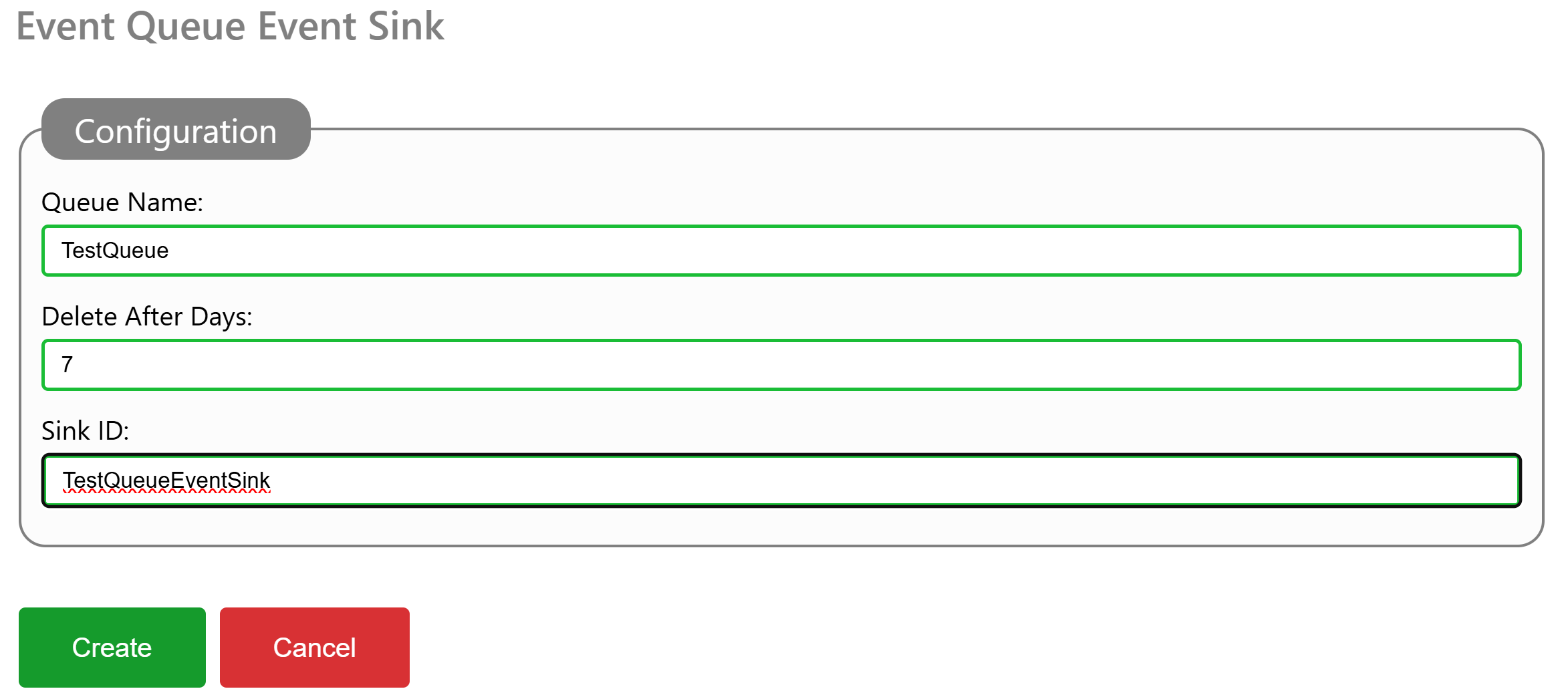 Event Queue Sink Configuration