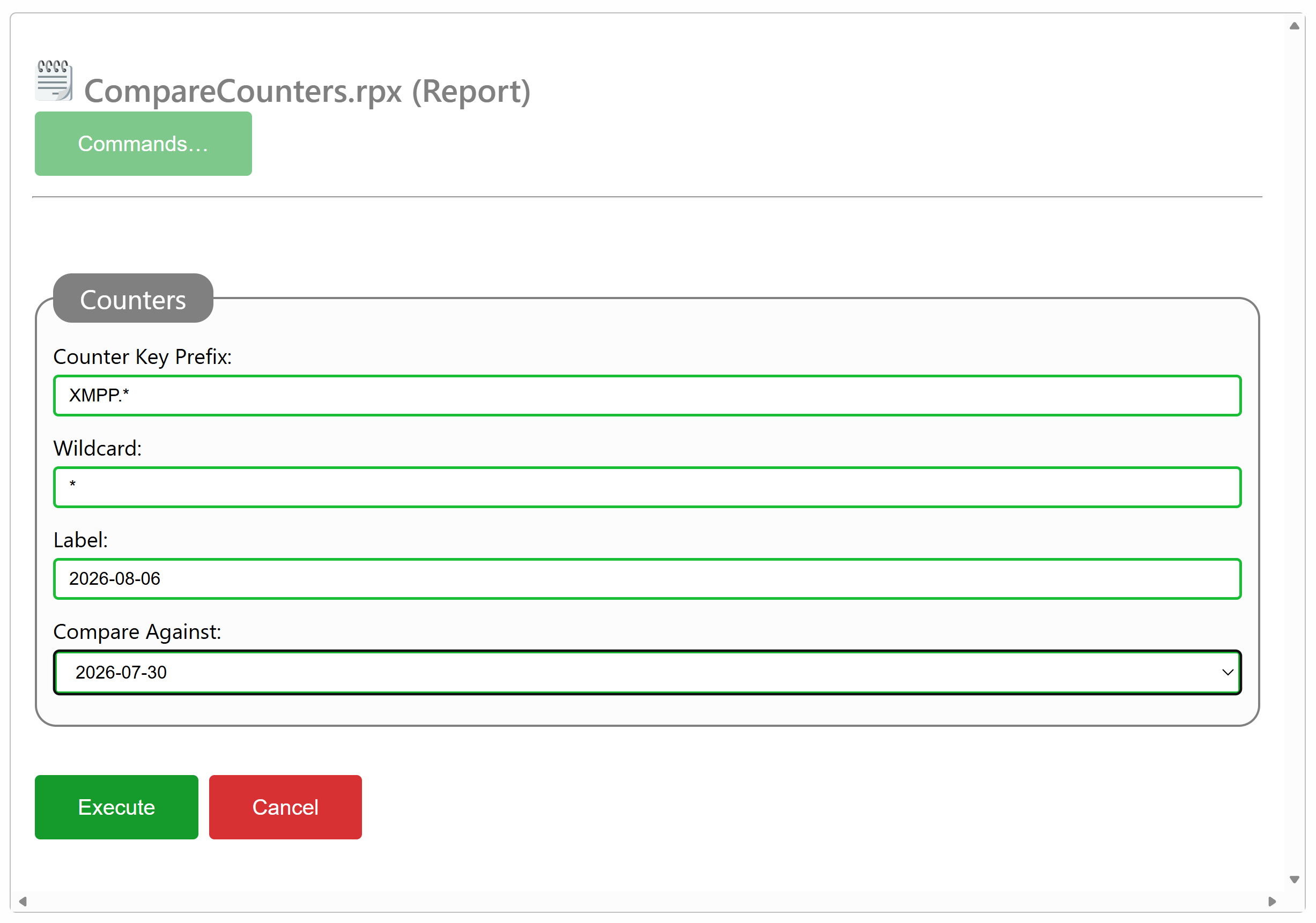 Compare Counters Report Parameters