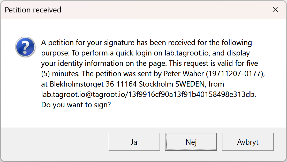 Quick-Login Petition